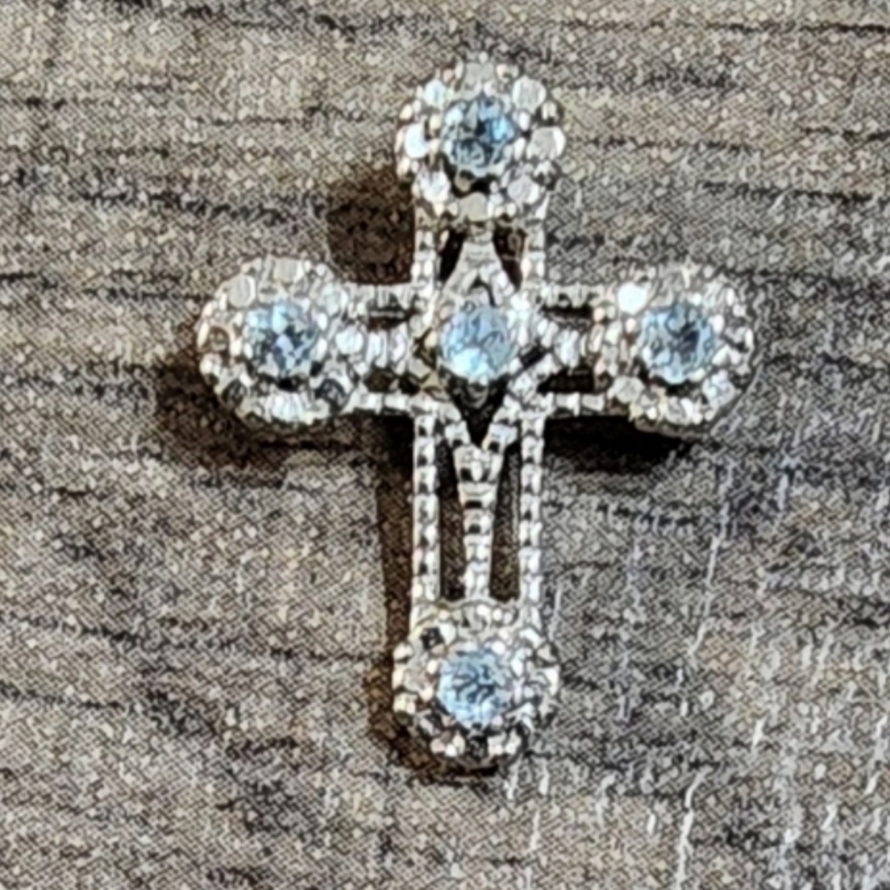 Vintage 925 Sterling Silver Blue Topaz Cross Pendant